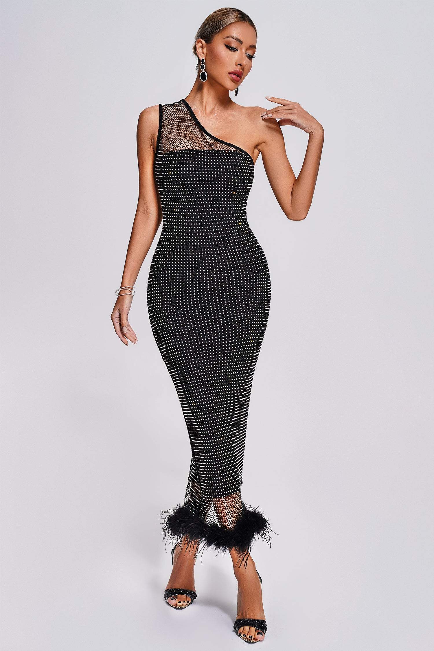 Alyia Feather Mesh Maxi Dress