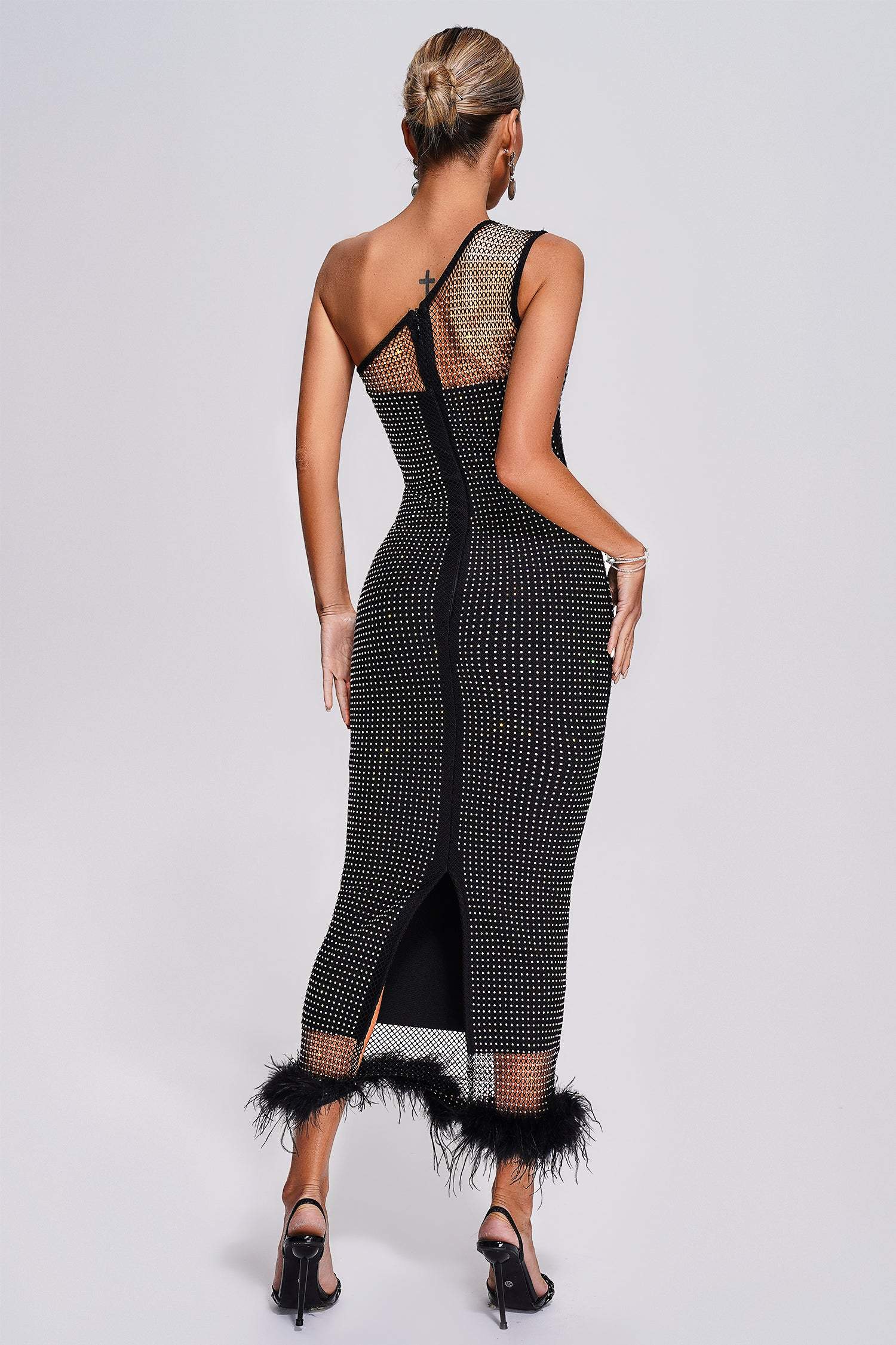Alyia Feather Mesh Maxi Dress