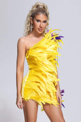 Elegant Drama Feather Party Sleeveless Dress