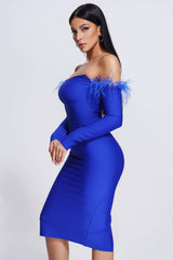Backless Long Sleeve Feather Dress