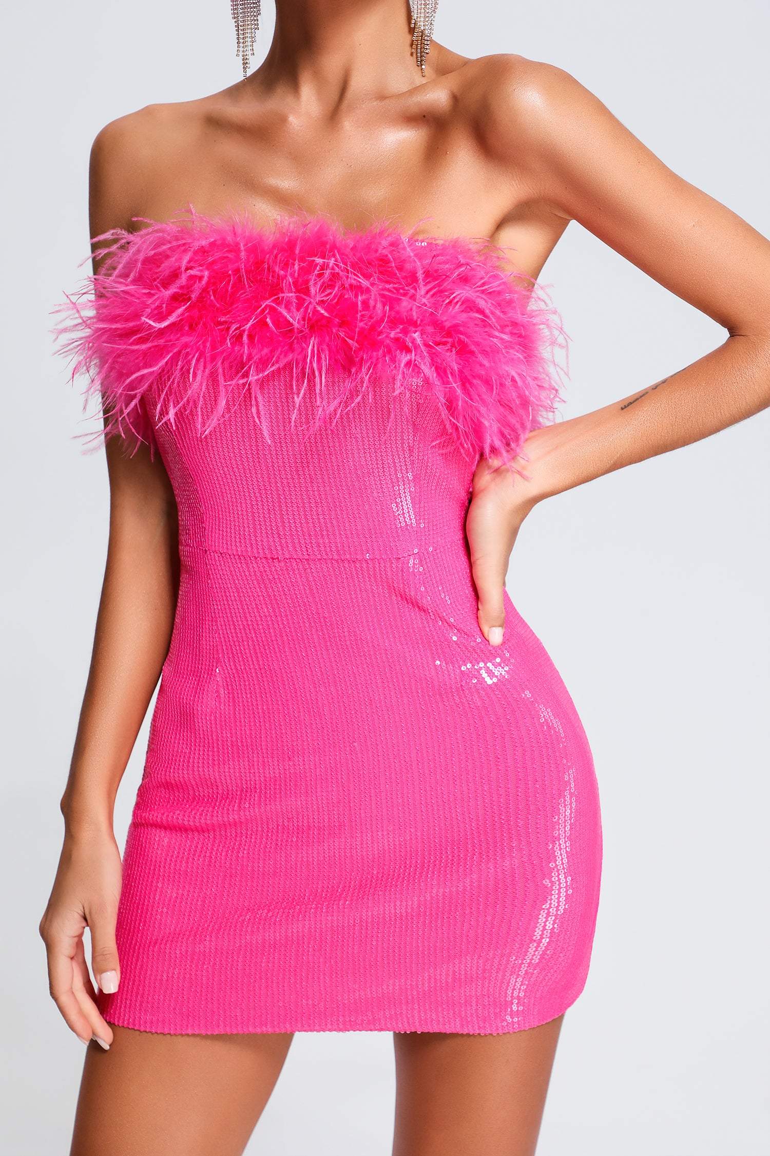 Peira Sequin Feather MIni Dress