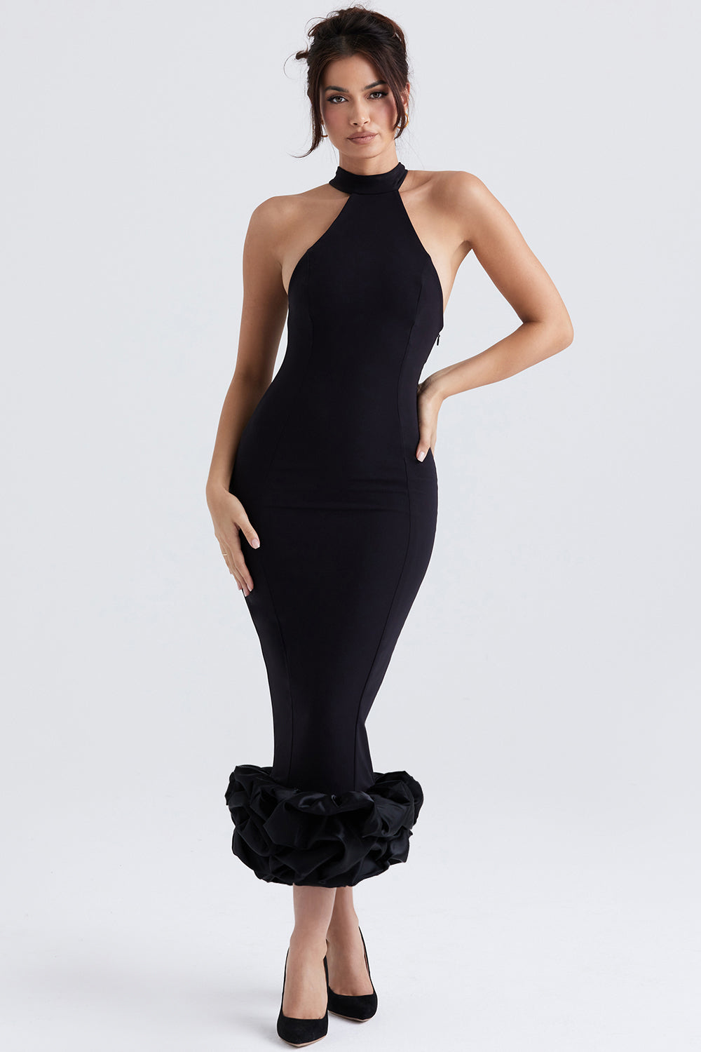 Elegant Black Halter Midi Dress