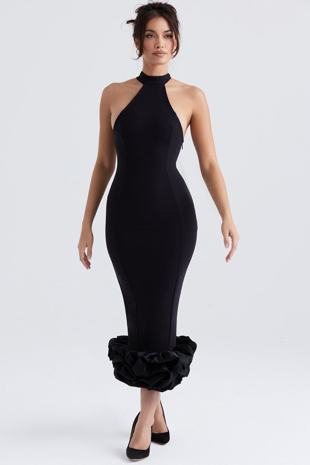 Elegant Black Halter Midi Dress