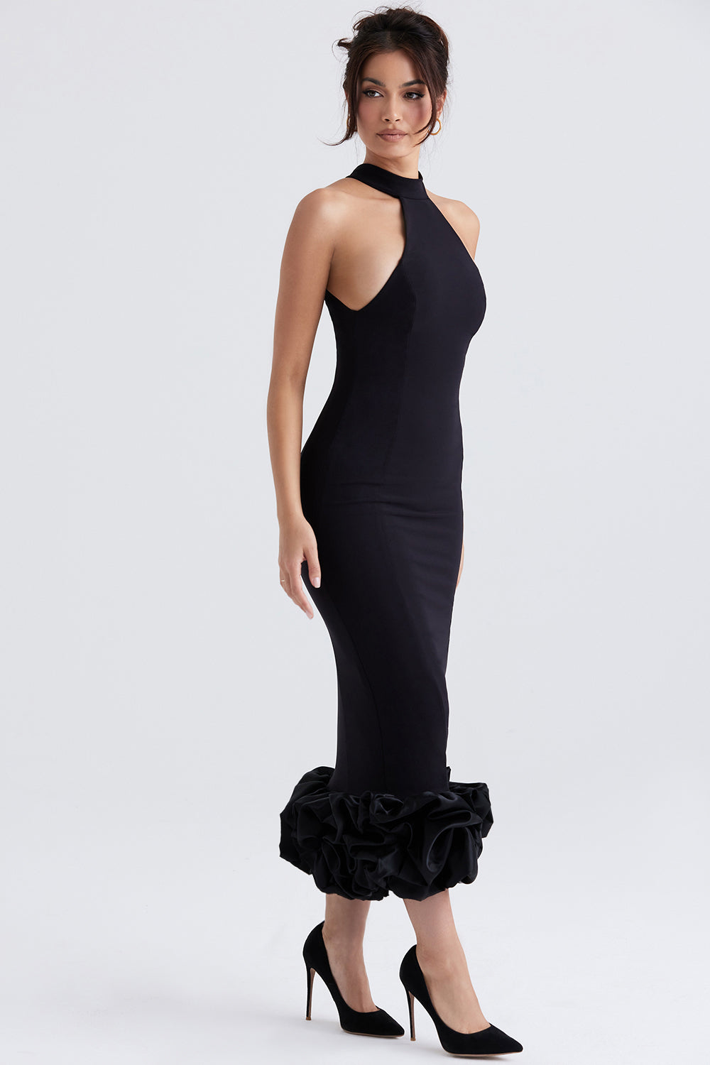 Elegant Black Halter Midi Dress