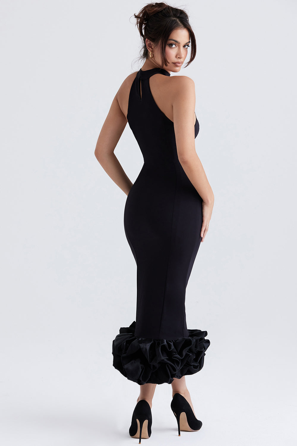 Elegant Black Halter Midi Dress
