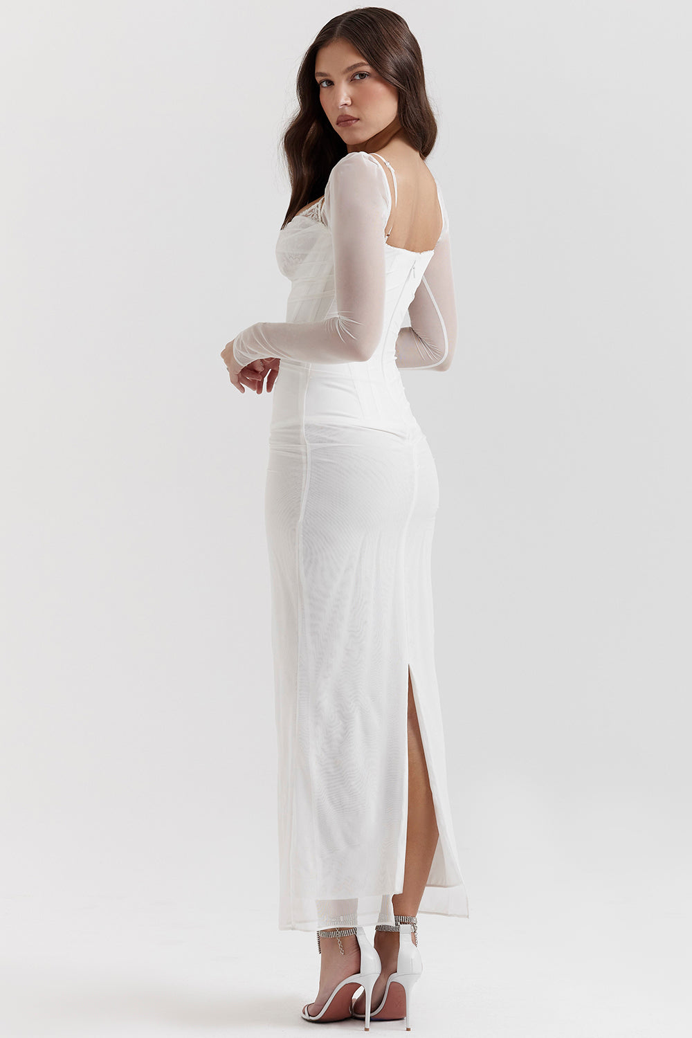 Mesh Stitching Lace Mid-length Dress-Pink