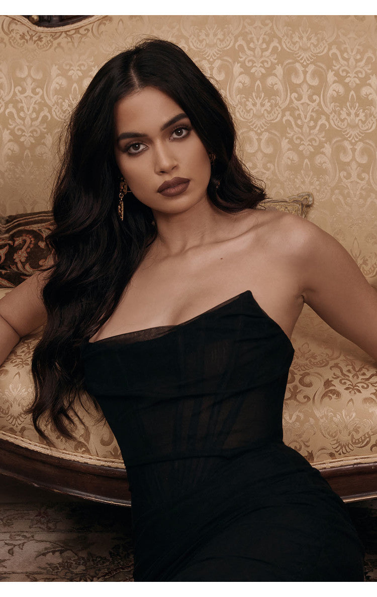 CHIC ELEGANT CORSET MINI DRESS-BLACK