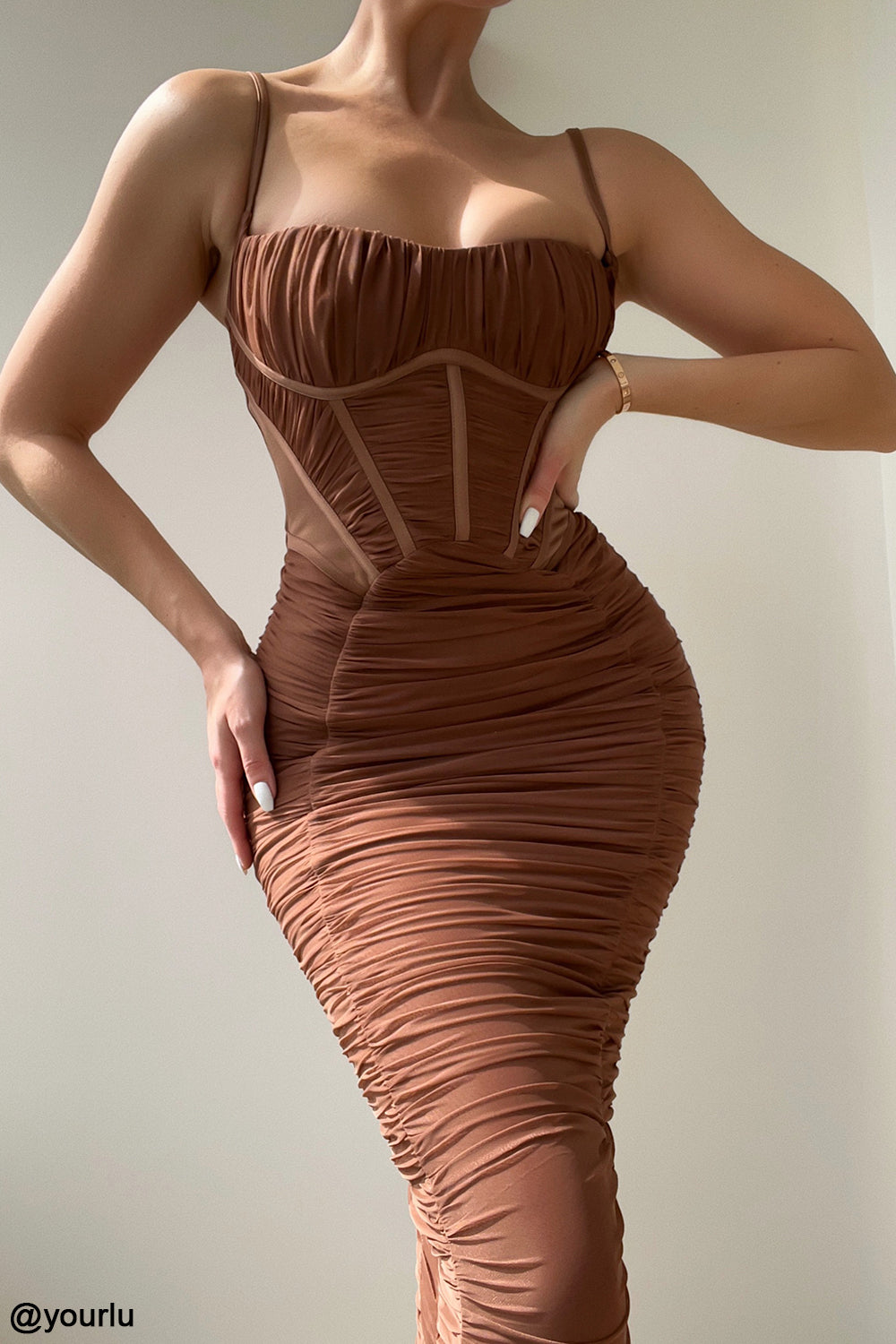 LEMILY MOCHA CORSET MAXI DRESS
