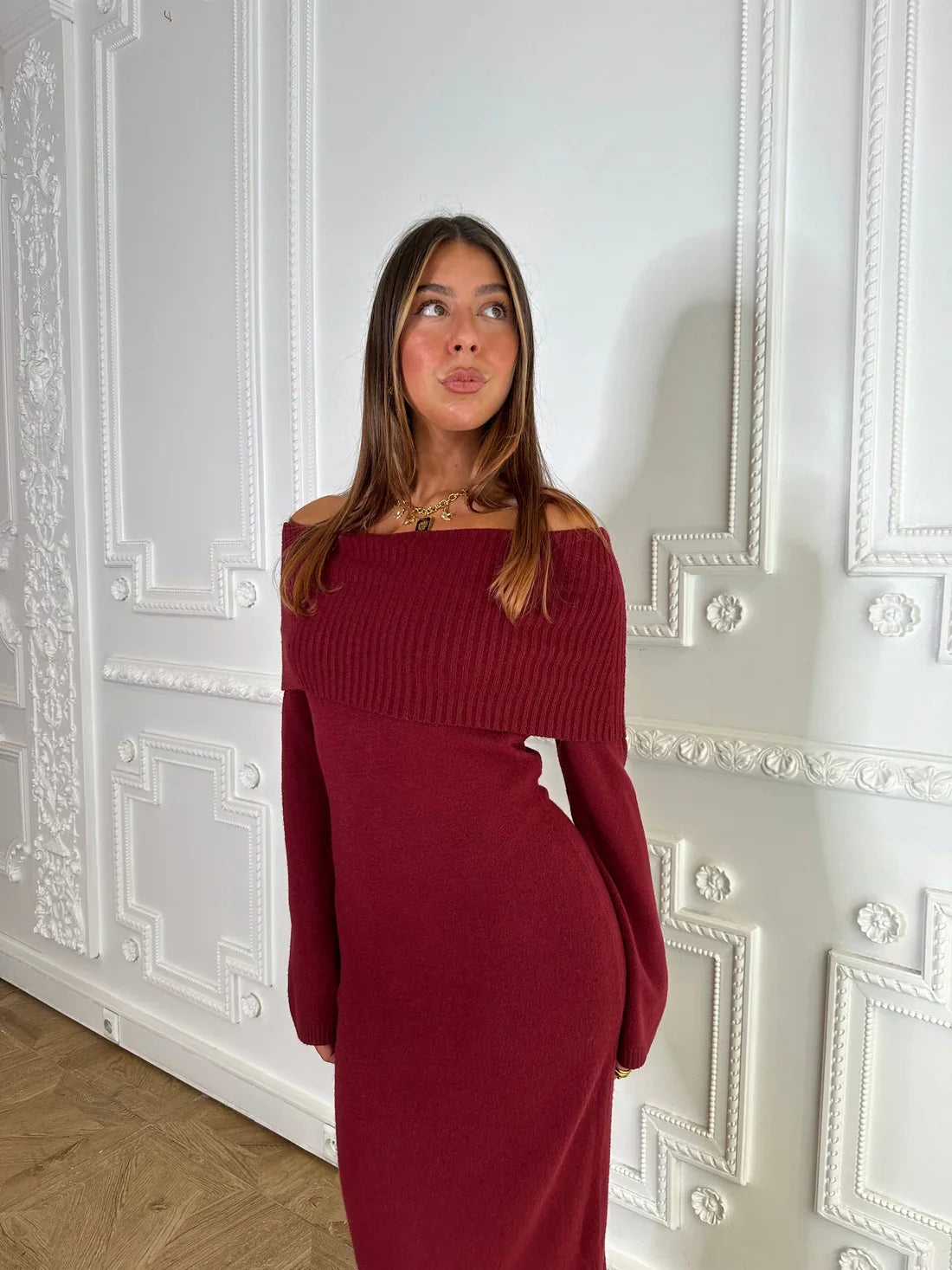 Athena Elegant Burgundy Dress-Set