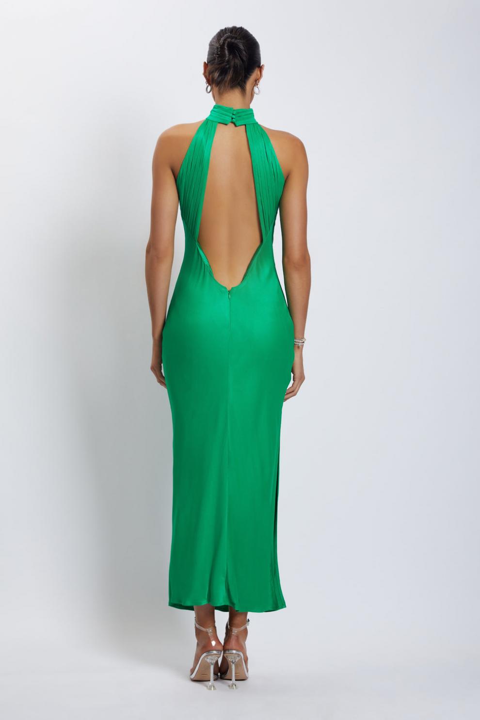 HIGH NECK SATIN WED PARTY DRESS