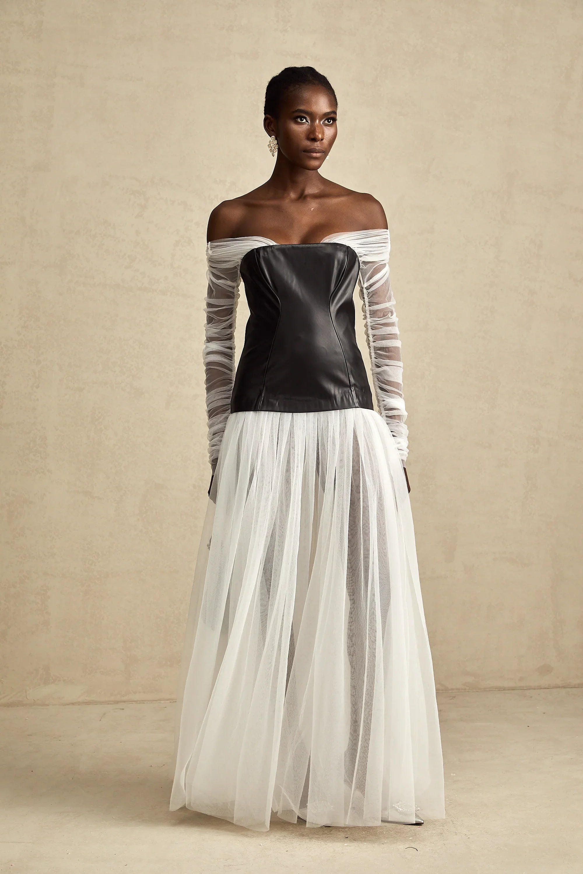 CHIC OFF SHOULDER MESH MAXI DRESS