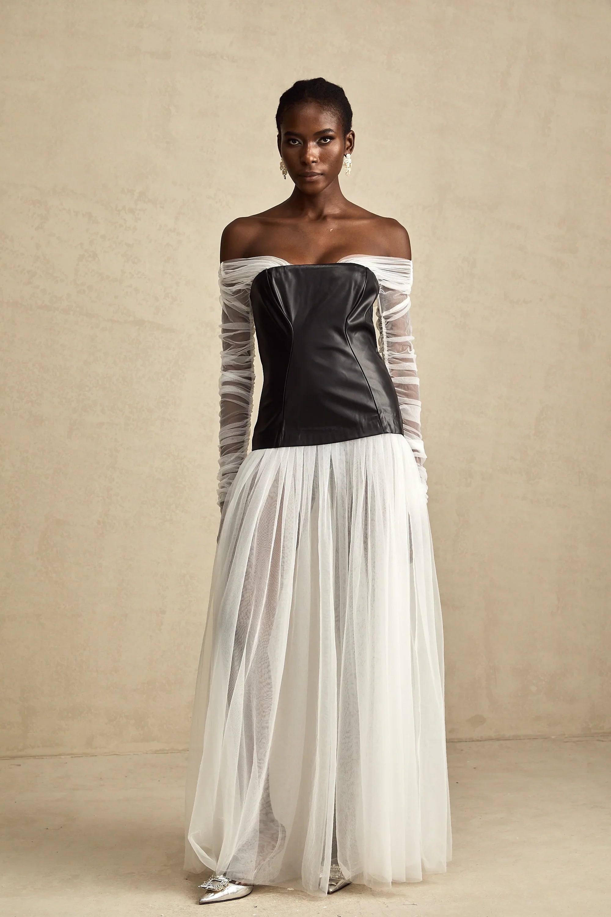 CHIC OFF SHOULDER MESH MAXI DRESS