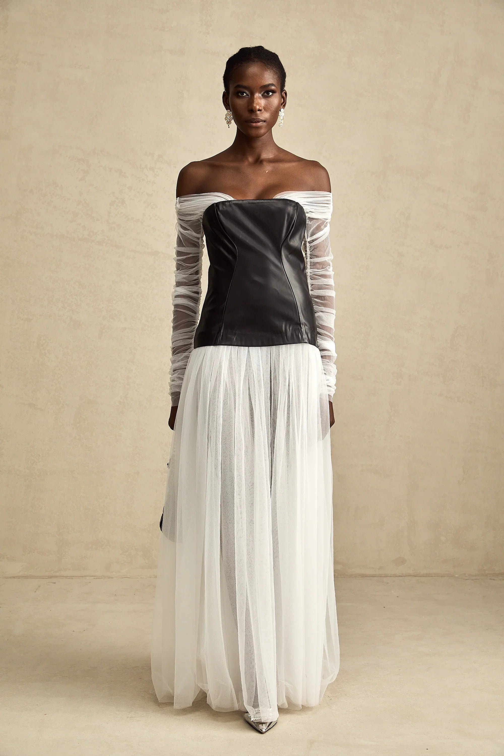 CHIC OFF SHOULDER MESH MAXI DRESS