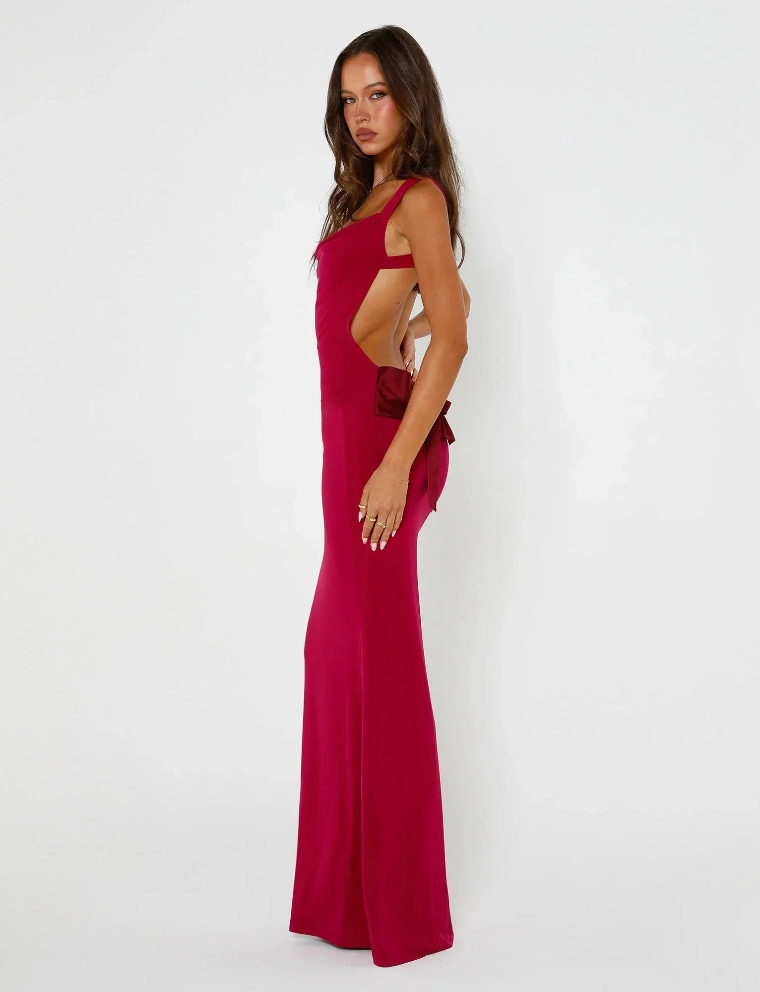CHIC BACKLESS MAXI DRESS-RED
