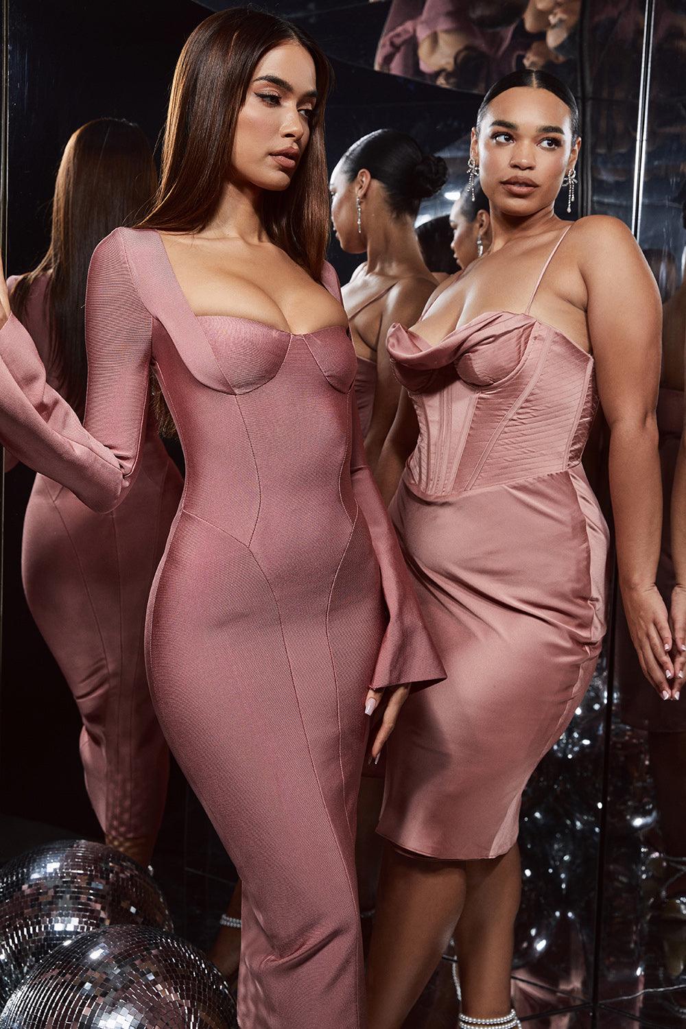 Welya Satin Fishbone Pleated Suspender Dress