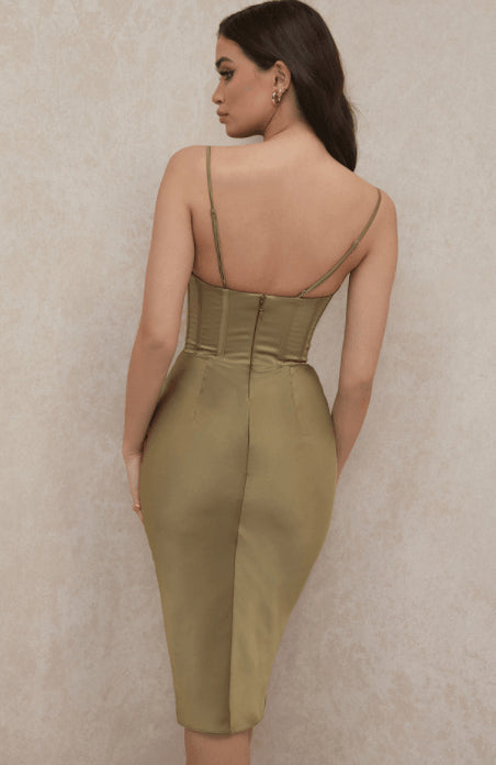 Welya Satin Fishbone Pleated Suspender Dress