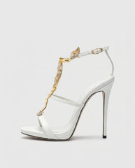 Pia Rhinestone Scorpion Strap Sandals In White