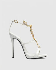 Pia Rhinestone Scorpion Strap Sandals In White