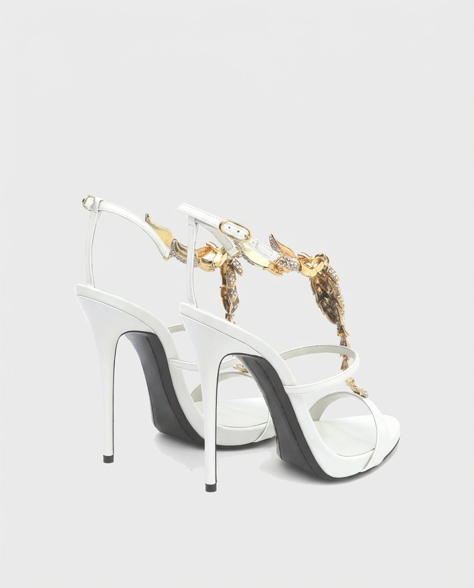 Pia Rhinestone Scorpion Strap Sandals In White