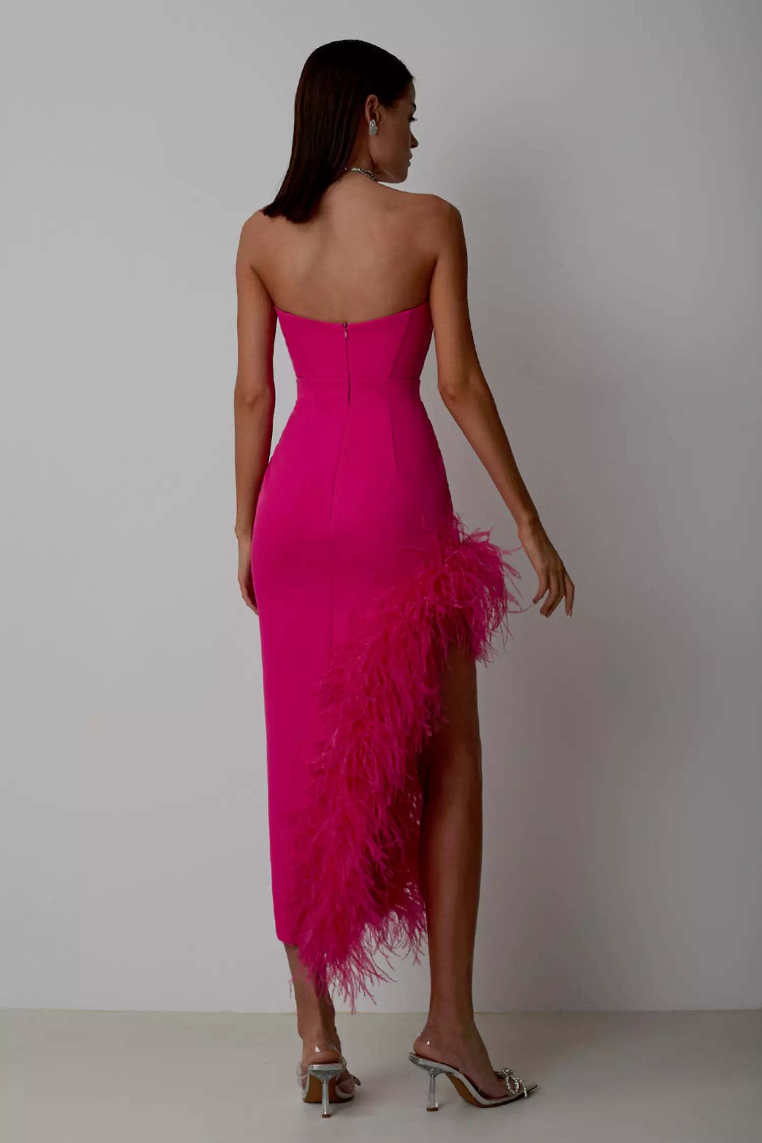 Strapless Feather Bandage Midi Dress