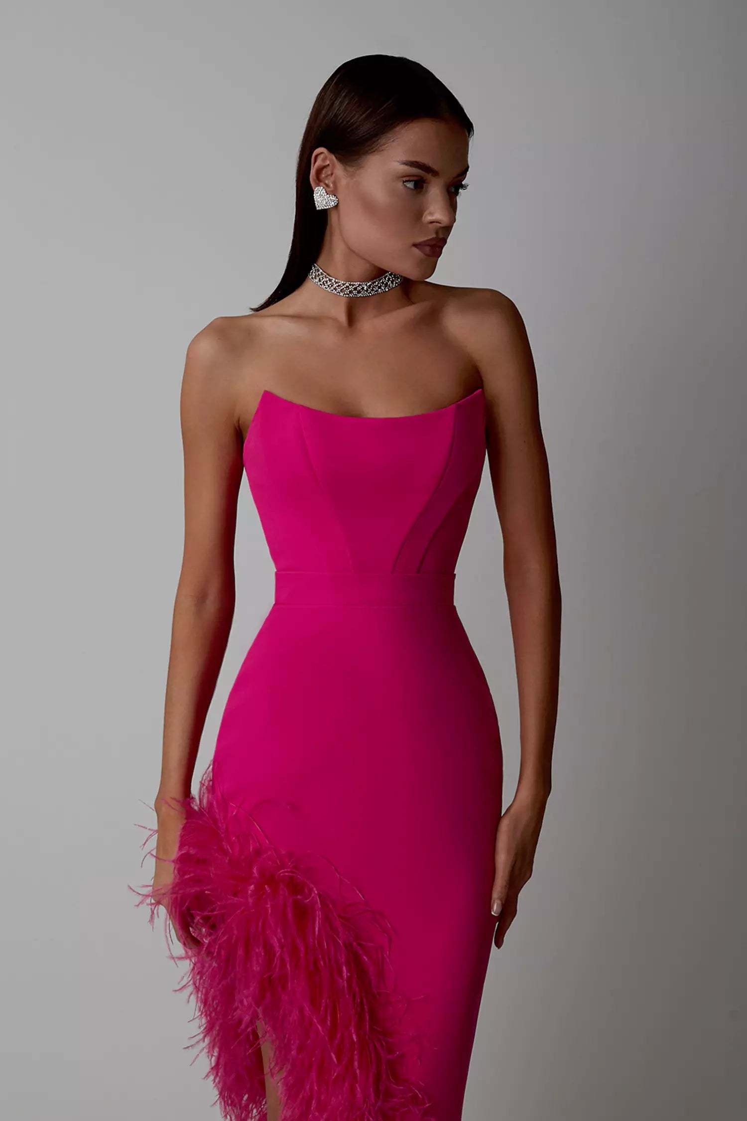 Strapless Feather Bandage Midi Dress