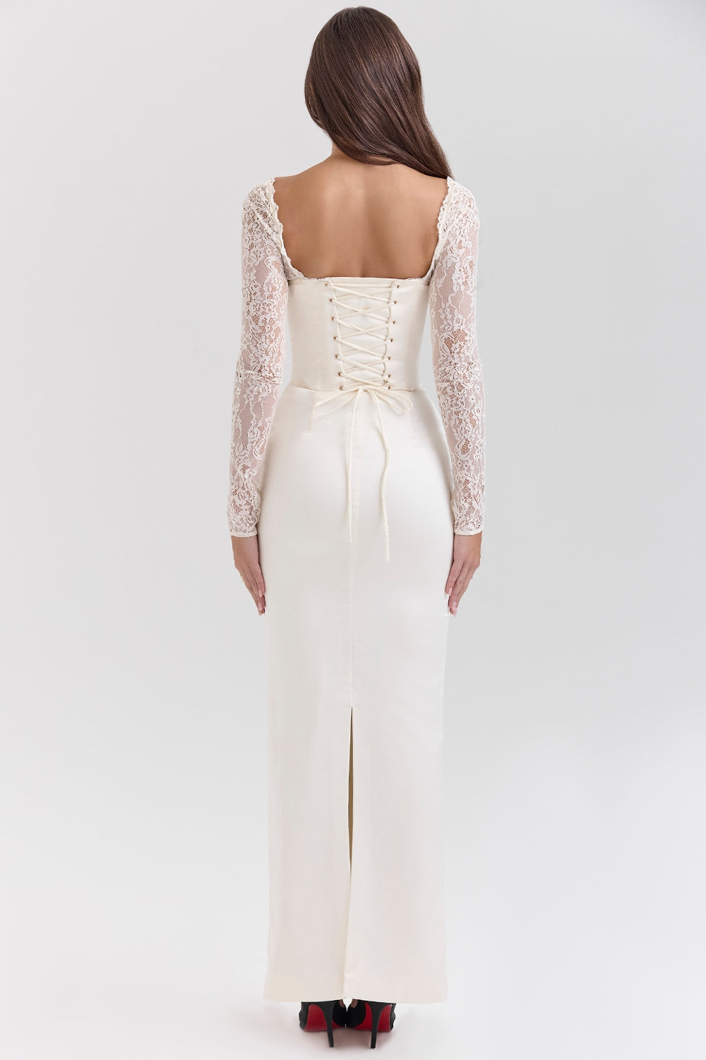 CHIC ELEGANT MAXI LACE DRESS-WHITE