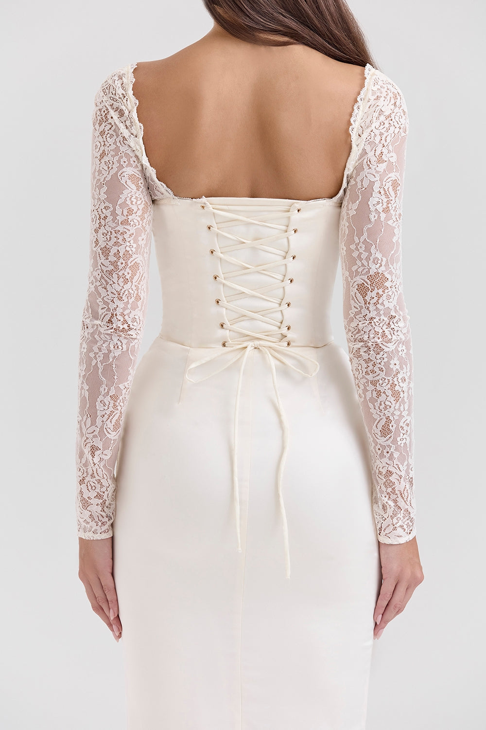 CHIC ELEGANT MAXI LACE DRESS-WHITE