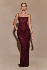 ROSETE LUXE ELEGANT DIAMANTE MAXI DRESS-RED