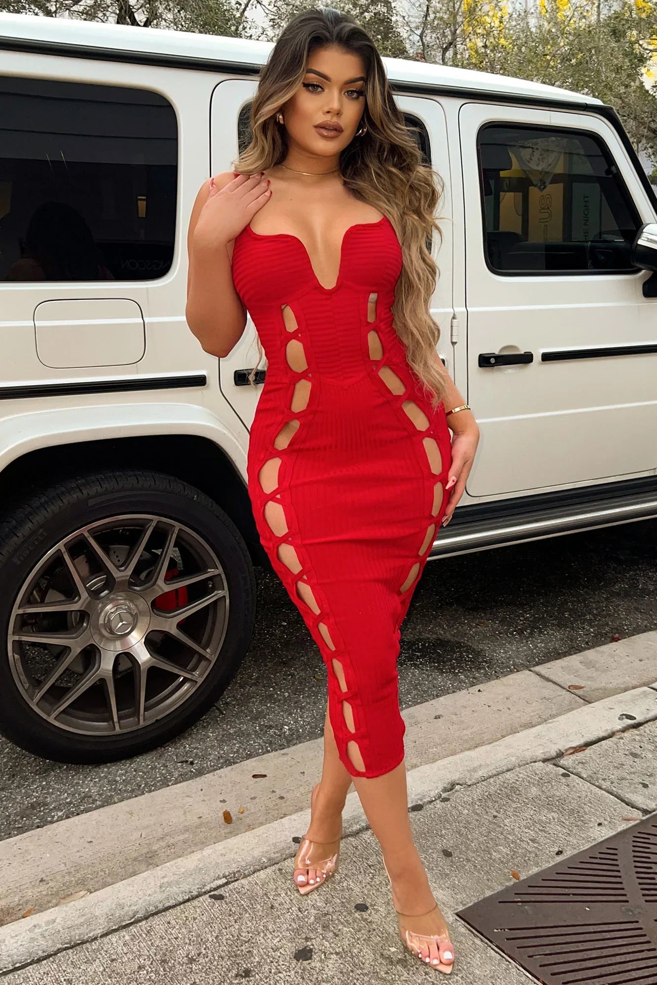 HULA BANDAGE HOLLOW DRESS