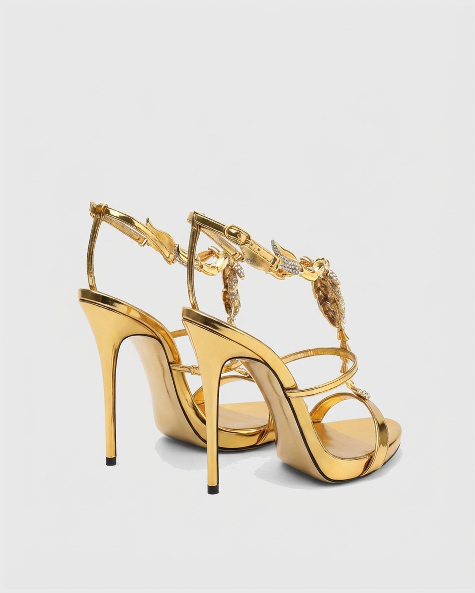 Pia Rhinestone Scorpion Strap Sandals In Gold