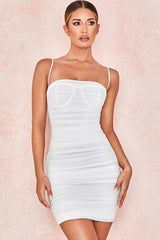 RUCHED BODYCON MINI CORSET COCKTAIL PARTY DRESS - WHITE