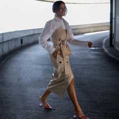Elegant Button Belt Suit Skirt Sets