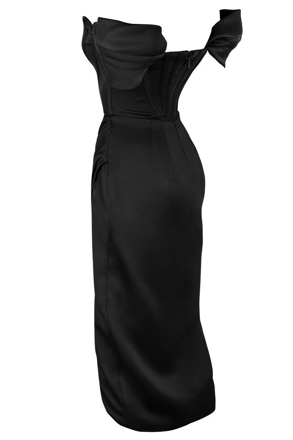 LEMIYA IVORY SATIN OFF SHOULDER DRESS-BLACK