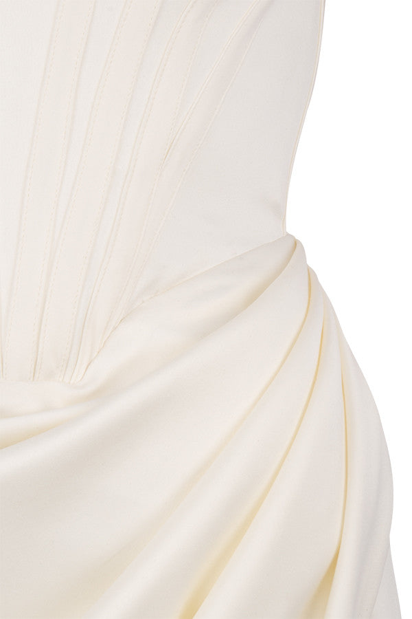 LEMIYA IVORY SATIN OFF SHOULDER DRESS-WHITE