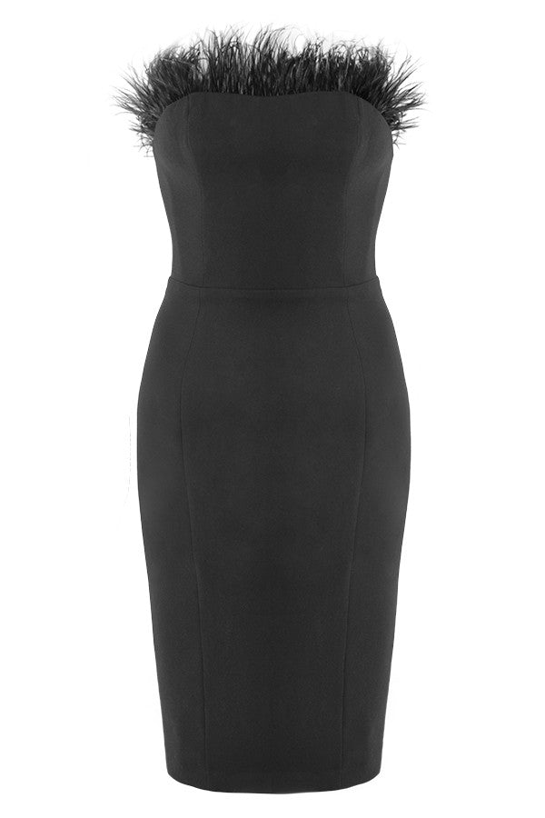CHIC STRAPLESS FEATHER DRESS