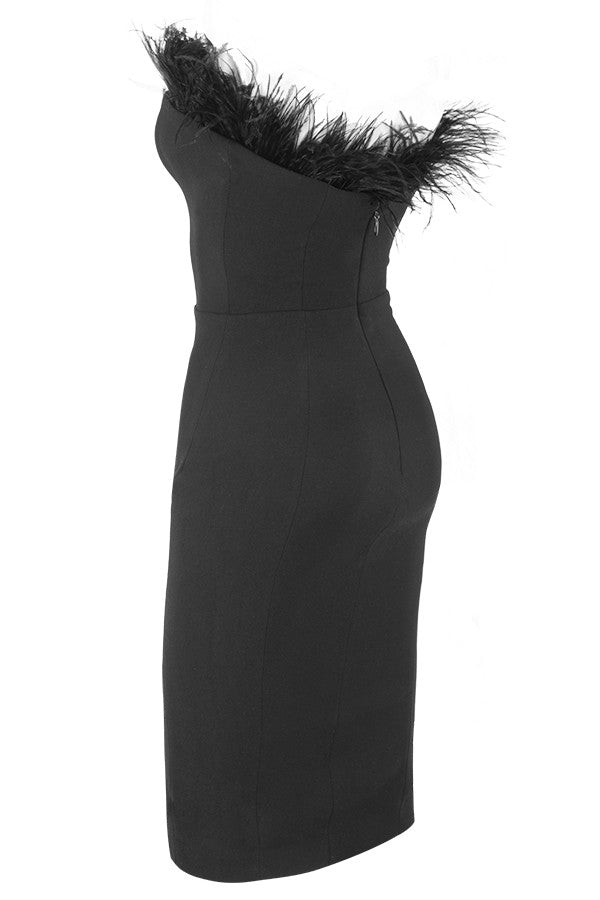 CHIC STRAPLESS FEATHER DRESS