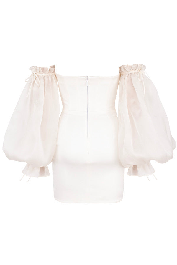 OFF-SHOULDER SATIN CORSET DRESS