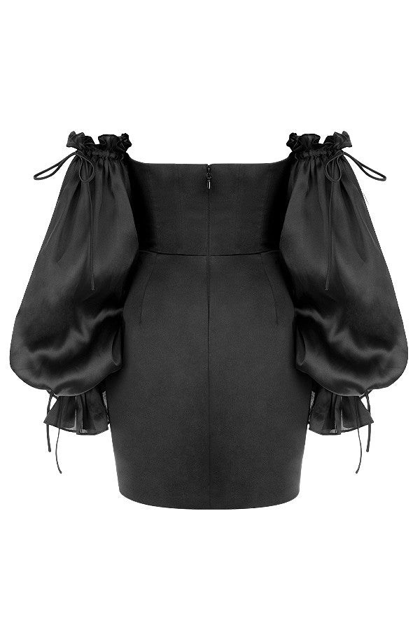 OFF-SHOULDER SATIN CORSET DRESS