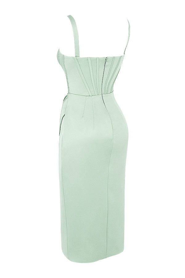ALYIA IVORY SATIN CORSET MIDI DRESS=SKY BLUE