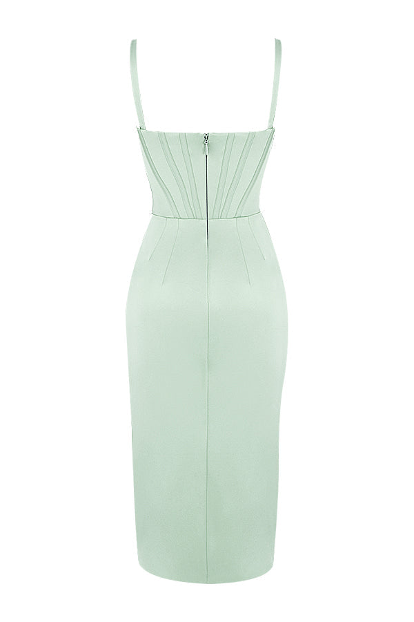 ALYIA IVORY SATIN CORSET MIDI DRESS=SKY BLUE