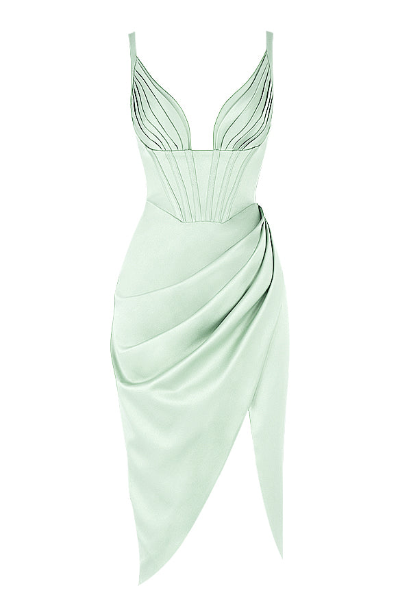 ALYIA IVORY SATIN CORSET MIDI DRESS=SKY BLUE