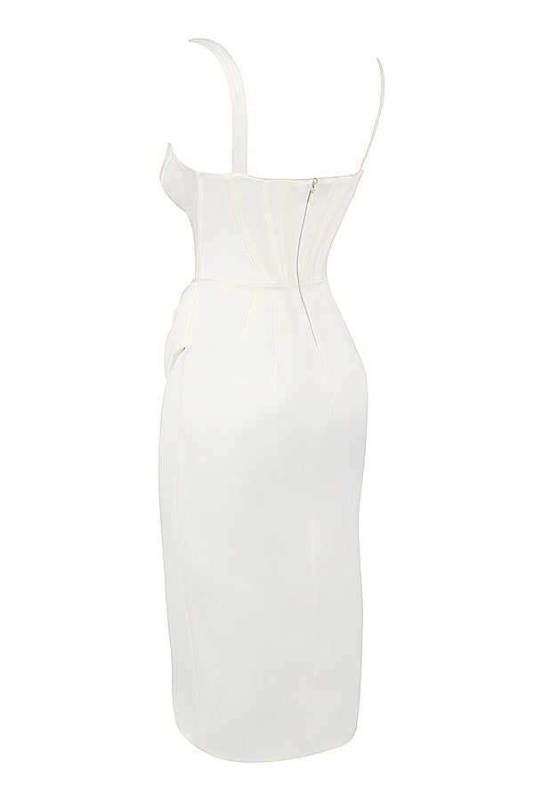 AlYIA IVORY SATIN CORSET MIDI DRESS-WHITE