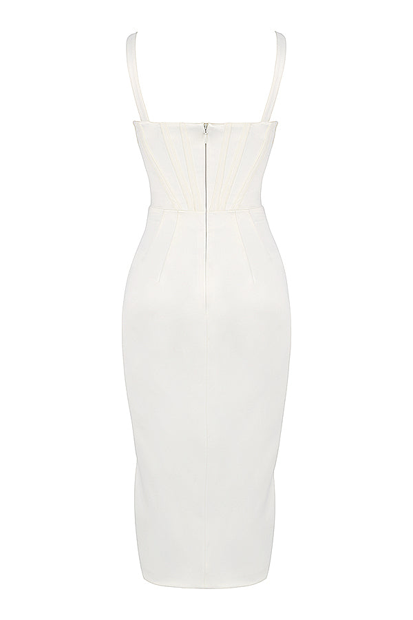 AlYIA IVORY SATIN CORSET MIDI DRESS-WHITE