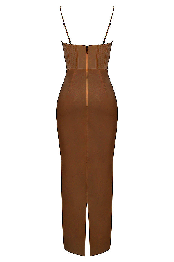 Elegant Corset Maxi Dress-Brown