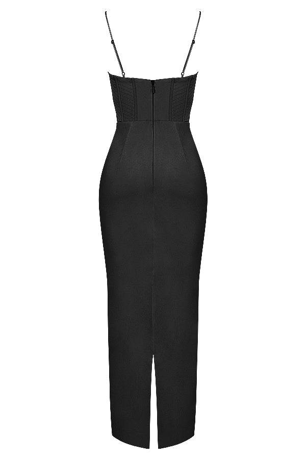 Elegant Corset Maxi Dress-Black