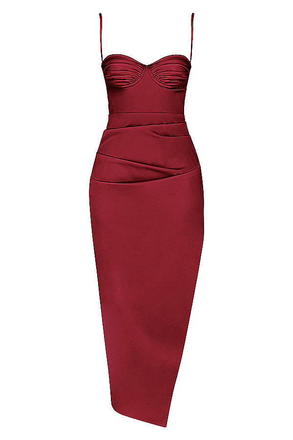 ALESYA IVORY RED SATIN CORSET DRESS
