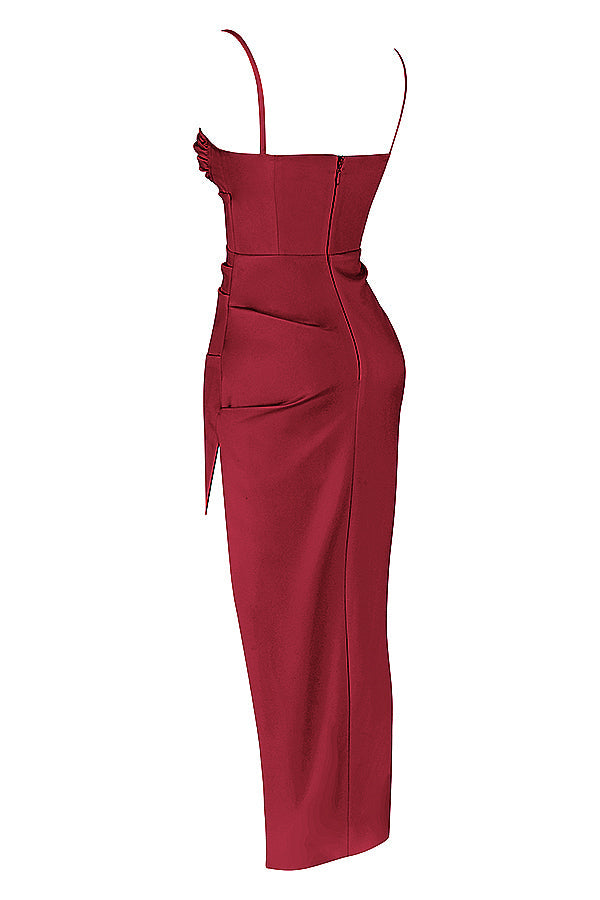 ALESYA IVORY RED SATIN CORSET DRESS
