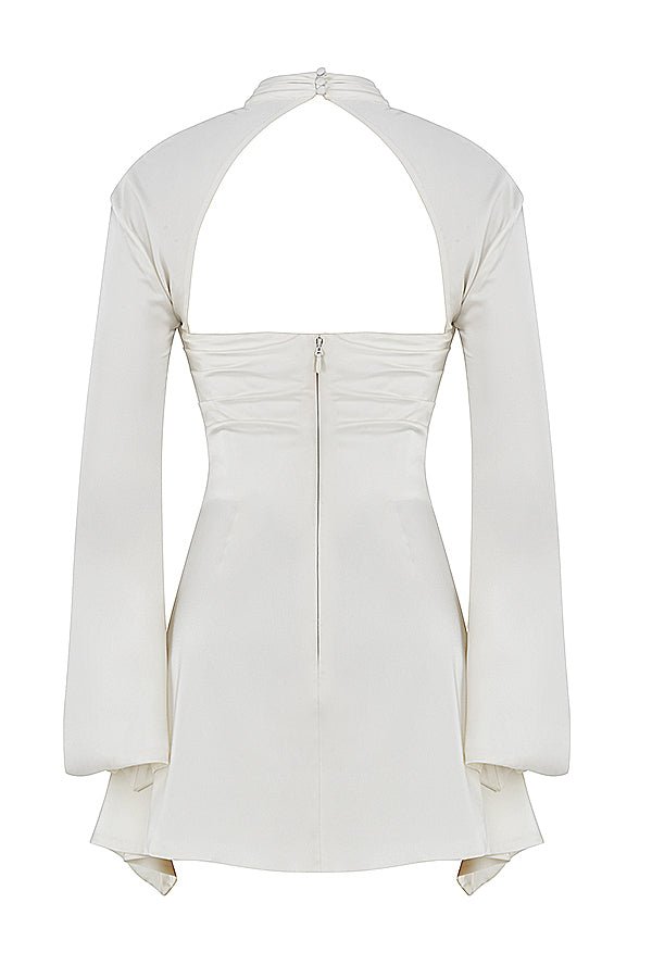 HEILA IVORY DRAPED CORSET DRESS-WHITE