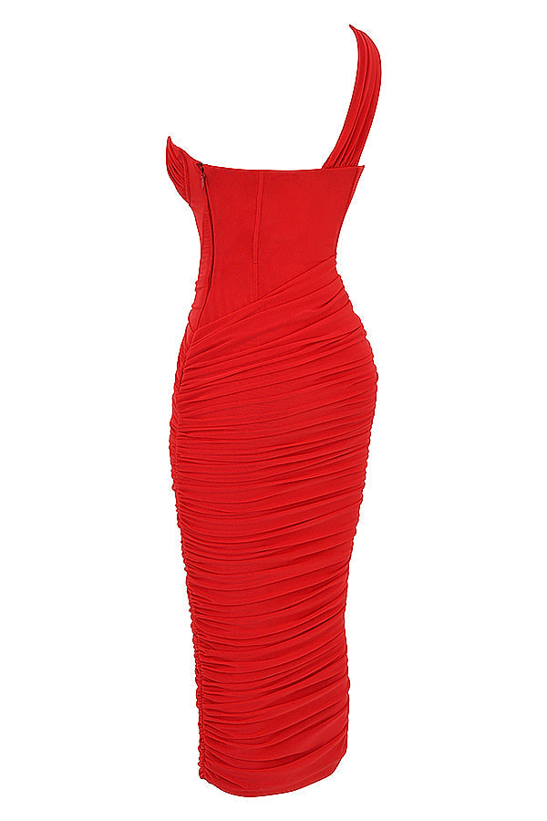 Lemily Cutout One-Shoulder Midi Bandage Dress-Red