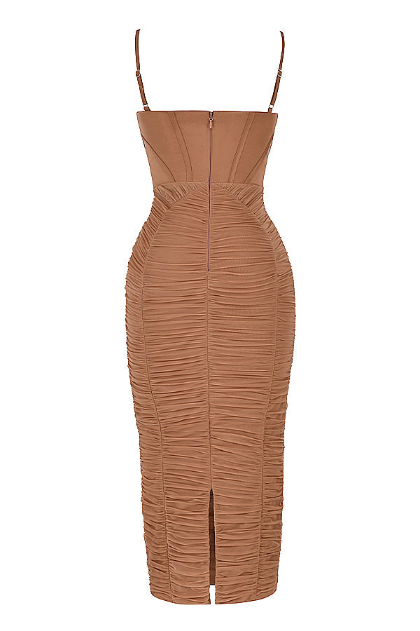 LEMILY MOCHA CORSET MAXI DRESS